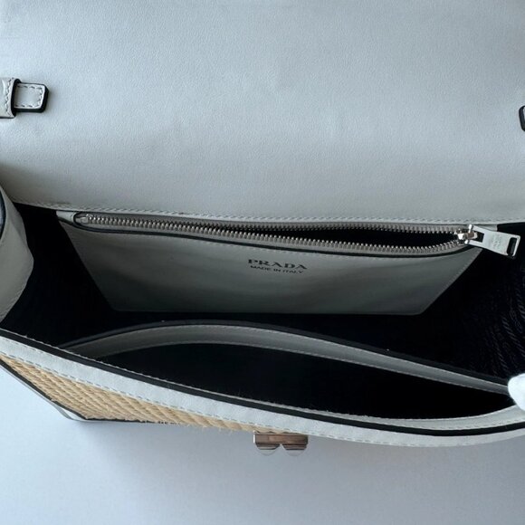 PRADA ELEKTRA SHOULDER BAG HANDBAG WHITE LEATHER AND RAFIA. Auth - Picture 12 of 14